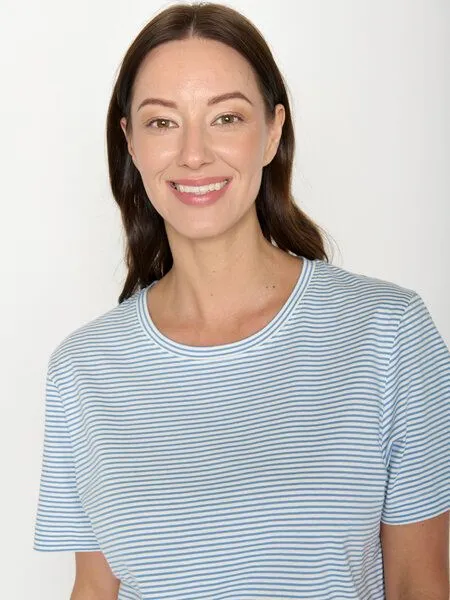 GreenBomb GREENBOMB Basic Nova - Kastiges T-Shirt aus Bio-Baumwolle / GOTS / Fair & Vegan, Blau (glacier stripes), – Produktbild 2 von 4