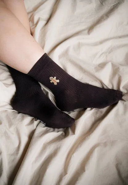 MELA MELA Gerippte Socken Stickerei 1 Paar aus 100% Bio-Baumwolle, Dunkelbraun / gingerbread, – Produktbild 3 von 3