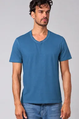 HempAge Hempage Herren vegan T-Shirt Mit Hochgekrempeltem V-Ausschnitt Ozeanblau – Produktbild 1 von 1