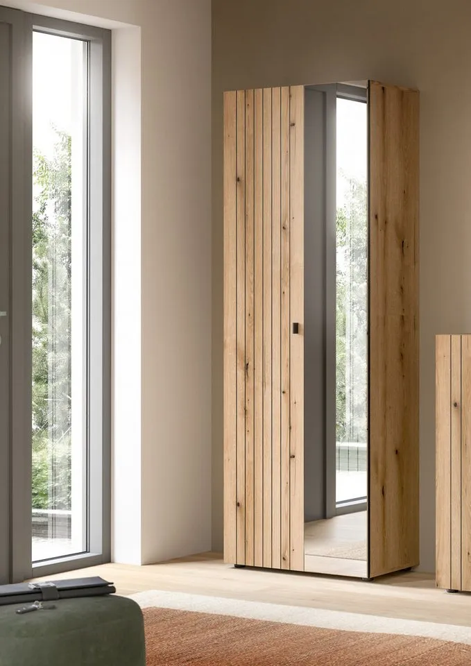 furnling Garderobenschrank Stalon ausziehbare Kleiderstange, Rillenfräsung in Paneeloptik, Höhe 192 cm, Braun, – Produktbild 1 von 5