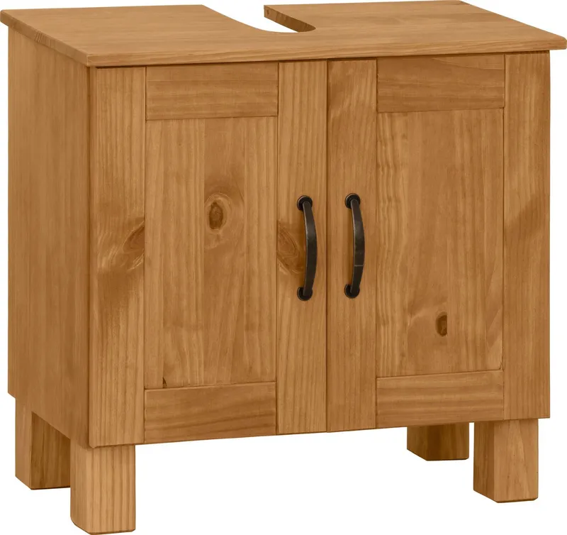 Home affaire Waschbeckenunterschrank Rodby FSC®-zertifiziertes Massivholz, Griffe Metall, Breite 60cm, Höhe 55cm, Beige, – Produktbild 7 von 8