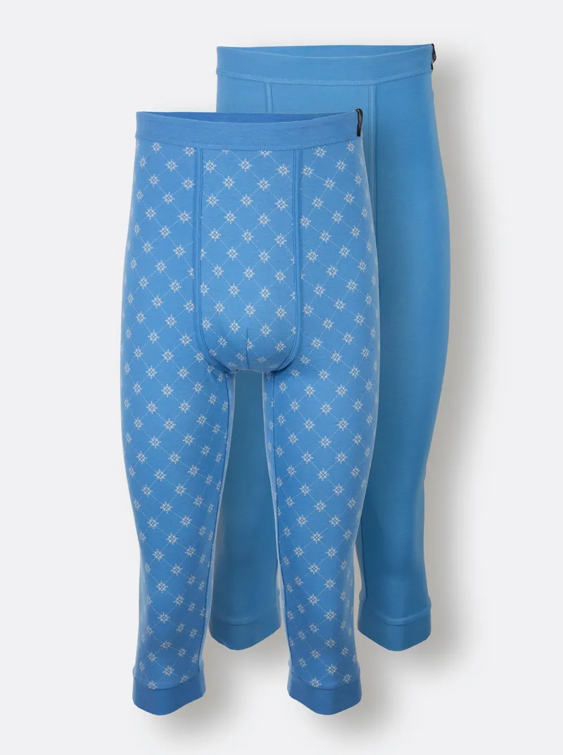 wäschepur men Hose 3/4-lang mittelblau + mittelblau-bedruckt, Mittelblau + mittelblau-bedruckt, – Produktbild 2 von 3