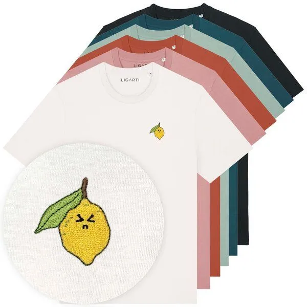 LIGARTI Besticktes T-Shirt – Zitrone – LIGARTI Tiermanufaktur, Mintgrün, – Produktbild 2 von 2