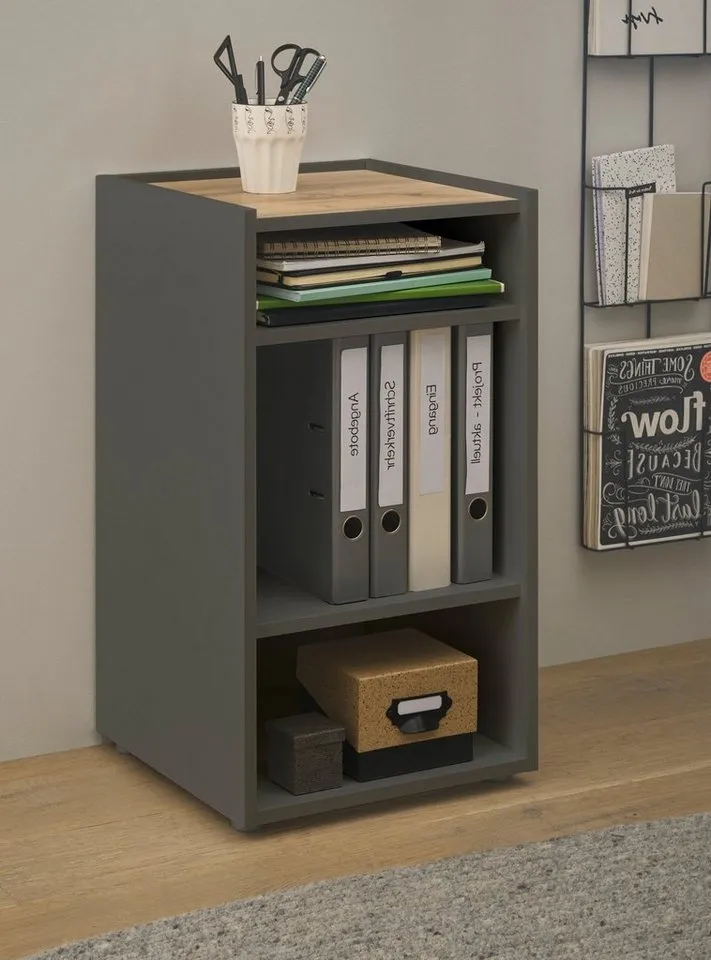 Furn.Design Container Center (Büroregal in grau matt mit Wotan Eiche, 40 x 70 cm) Schreibtischhöhe, Grau, – Produktbild 3 von 5