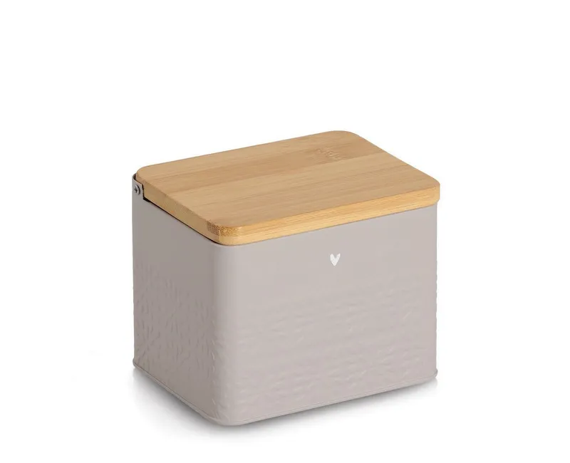 Zeller Present Vorratsdose Dosen mit Bambusdeckel, 3tlg., "Heart", Metall, (Set, 3-tlg), 9,5x9,5x13,5 (950 ml), 14x11x11,2 (1200 ml), 18x15,7x14,5 (3000 ml) cm, Grau, – Produktbild 4 von 5