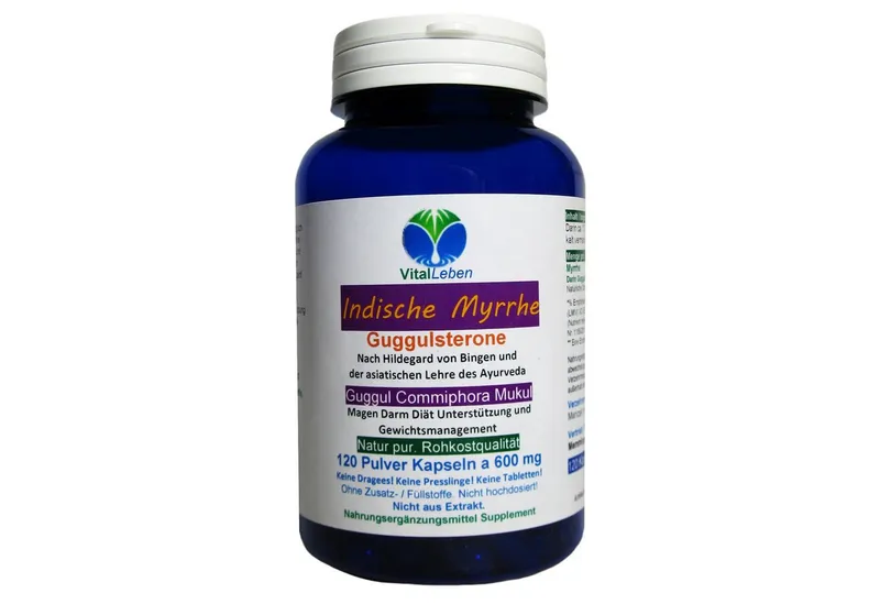 VitalLeben Guggul Indische Myrrhe reich an Guggulsteronen ohne Zusatzstoffe Kapseln, 1 er Dose à 120 St., 72 g, Art. 26810-120 – Produktbild 1 von 5