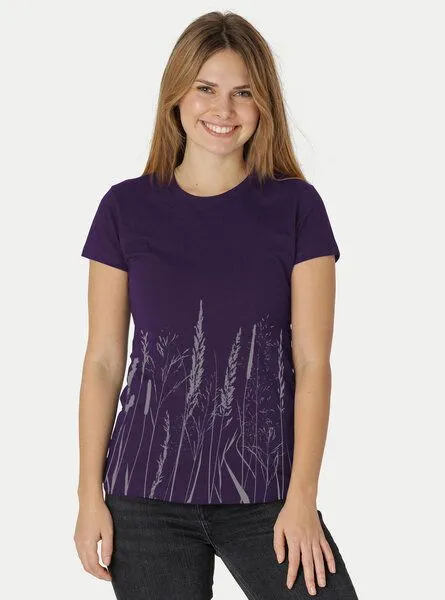 Peaces.bio - handbedruckte Biomode Peaces.bio - handbedruckte Biomode Damen Fit T-Shirt Gräservielfalt, Violett, – Produktbild 2 von 2