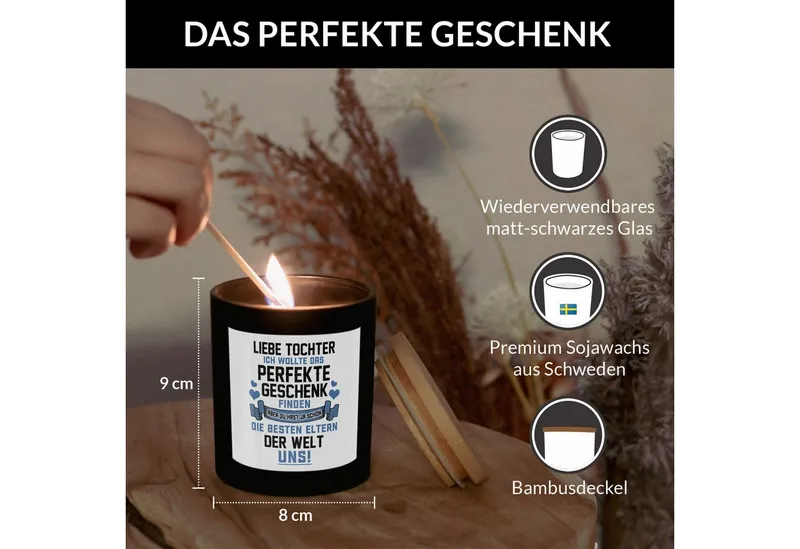 22Feels Duftkerze Deko Tochter Geschenk v Mama 18 Geburtstag Weihnachten Abitur Mädchen, MADE IN GERMANY, Europäisches Sojawachs, Handgegossen, Schwarz, – Produktbild 4 von 4
