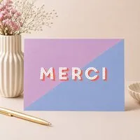 Bow & Hummingbird Bow & Hummingbird Dankeskarte „Merci“ – moderne Danke Karte, Postkarte zum Dankeschön in Rosa Blau mit Neon-Orange – Produktbild 1 von 1