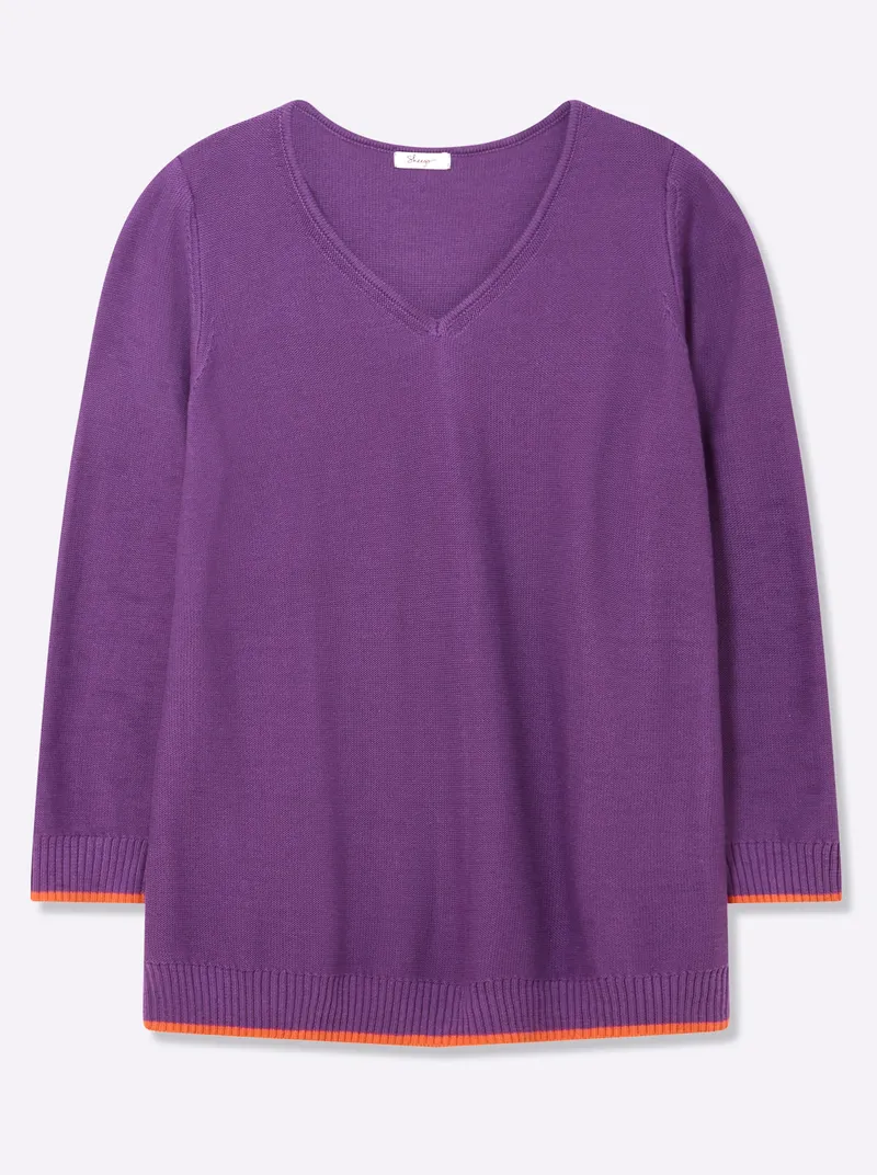 sheego V-Ausschnitt-Pullover lila-orange, Lila-orange, – Produktbild 1 von 2