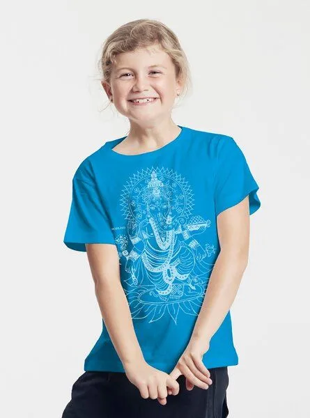 Peaces.bio - handbedruckte Biomode Peaces.bio - handbedruckte Biomode Bio-Kinder T-Shirt Ganesha, Türkis, – Produktbild 2 von 2