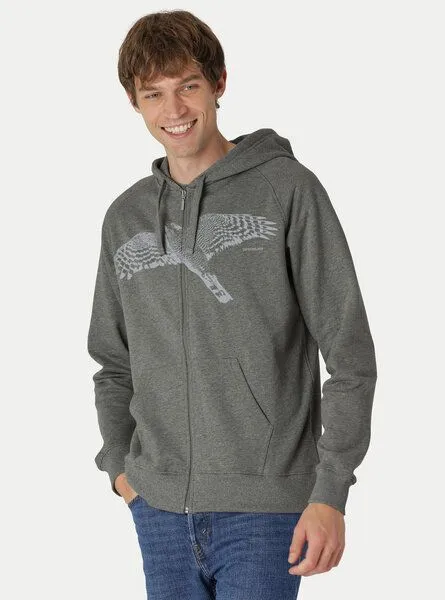 Peaces.bio - handbedruckte Biomode Peaces.bio - handbedruckte Biomode Bio Herren-Zip-Hoodie Sperber, Dunkelgrau, – Produktbild 3 von 3