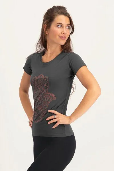 Urban Goddess Urban Goddess Hamsa Core Yoga Tee aus Bio-Baumwolle, Ash (dunkelgrau), – Produktbild 1 von 4