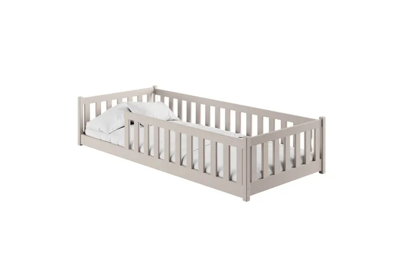 Kids Collective Kinderbett Bodenbett Bett mit Rausfallschutz & Lattenrost Montessori Bett Kinder (Jungen, Mädchen, Kinder, weitere Größen 80x180, 90x190, 90x200, 120x200, 140x200 cm), Jugendbett Gitterbett Einzelbett mit Matratze, Kaschmir 80x160 cm, Grau, – Produktbild 2 von 5