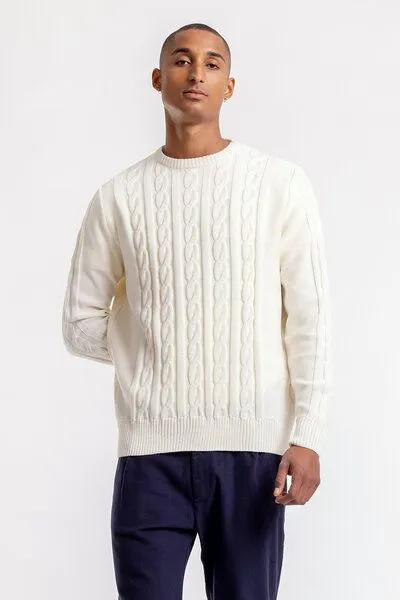 Rotholz Rotholz Zopfpullover aus Bio Merinowolle, Weiss, – Produktbild 2 von 4