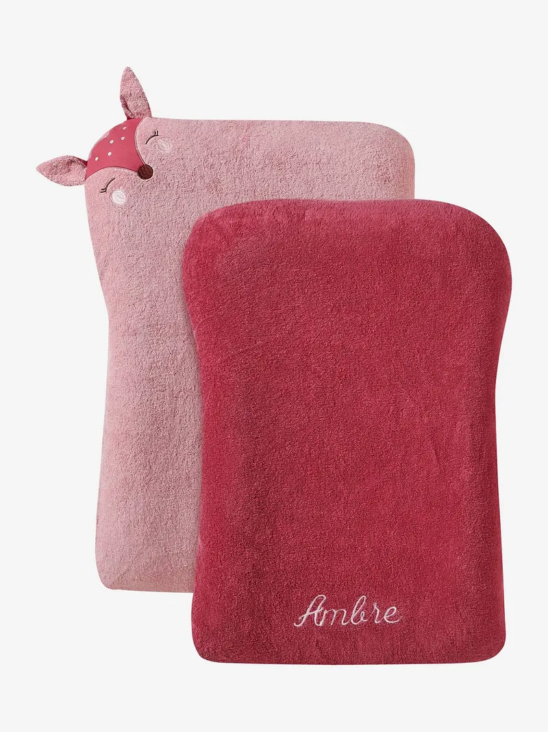 Vertbaudet 2er-Pack Ftee-Bezüge für Baby Wickelauflage personalisierbar, Dunkelrosa reh, – Produktbild 2 von 3