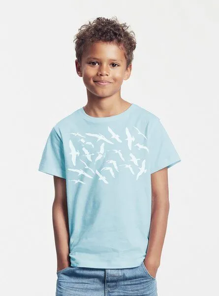 Peaces.bio - handbedruckte Biomode Peaces.bio - handbedruckte Biomode Bio-Kinder T-Shirt Möwen, Hellblau, – Produktbild 1 von 2