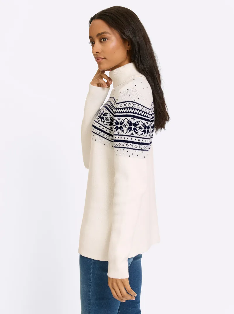 heine Jacquard-Pullover ecru-marine-gemustert, Ecru-marine-gemustert, – Produktbild 2 von 2