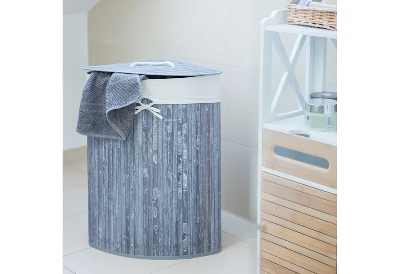 RELAXDAYS RELAXDAYS Wäschekorb Eckwäschekorb Bambus (1 St), Grau, – Produktbild 2 von 5