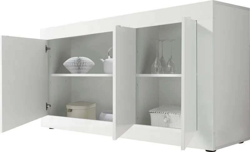 Home affaire Sideboard Basic Breite 160 cm, Kommode 3 Türen, Anrichte, Metallgriff, moderne Rahmenoptik, viel Stauraum, Farbauswahl, Weiß, – Produktbild 8 von 8