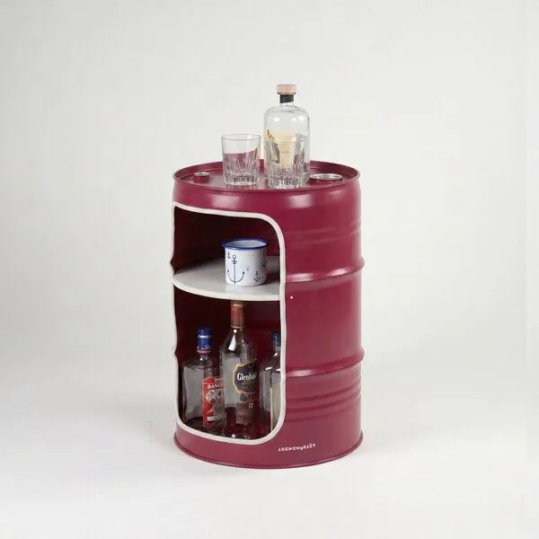 Lockengelöt Lockengelöt Minibar aus einem kleinen Ölfass, Purpurrot, – Produktbild 3 von 3