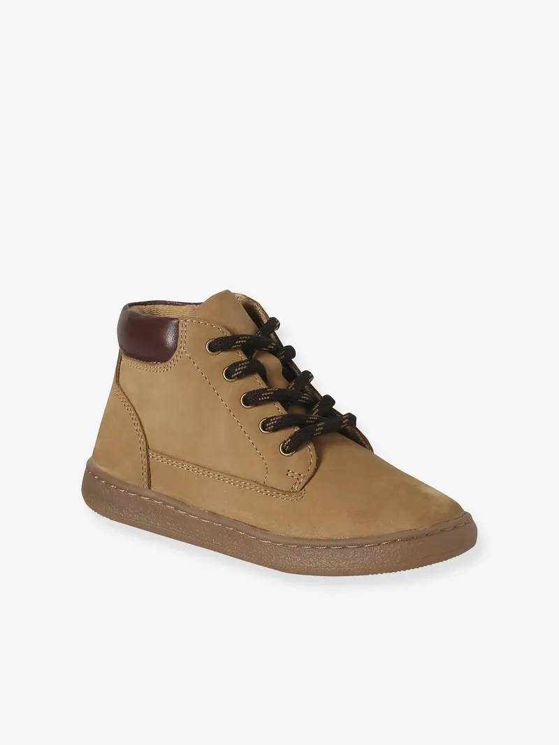 Vertbaudet Vertbaudet Boots aus Leder mit kontrastierendem Schaft und Zierschnürung für Kinder, Beige, – Produktbild 1 von 4