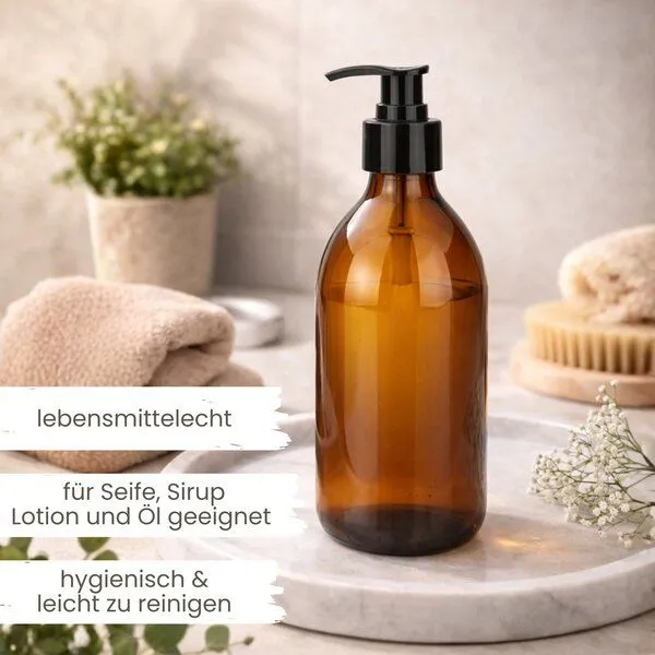 mikken mikken Seifenspender braun 250 ML widerverwendbarer Lotionsspender aus Braunglas 0,25 Liter Apothekerqualität – Produktbild 3 von 4