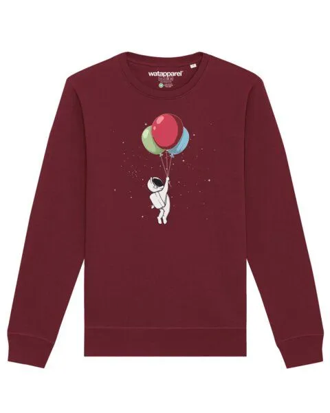 watapparel watapparel Sweatshirt Unisex Little Balloon Astronaut, Burgundy, – Produktbild 1 von 4