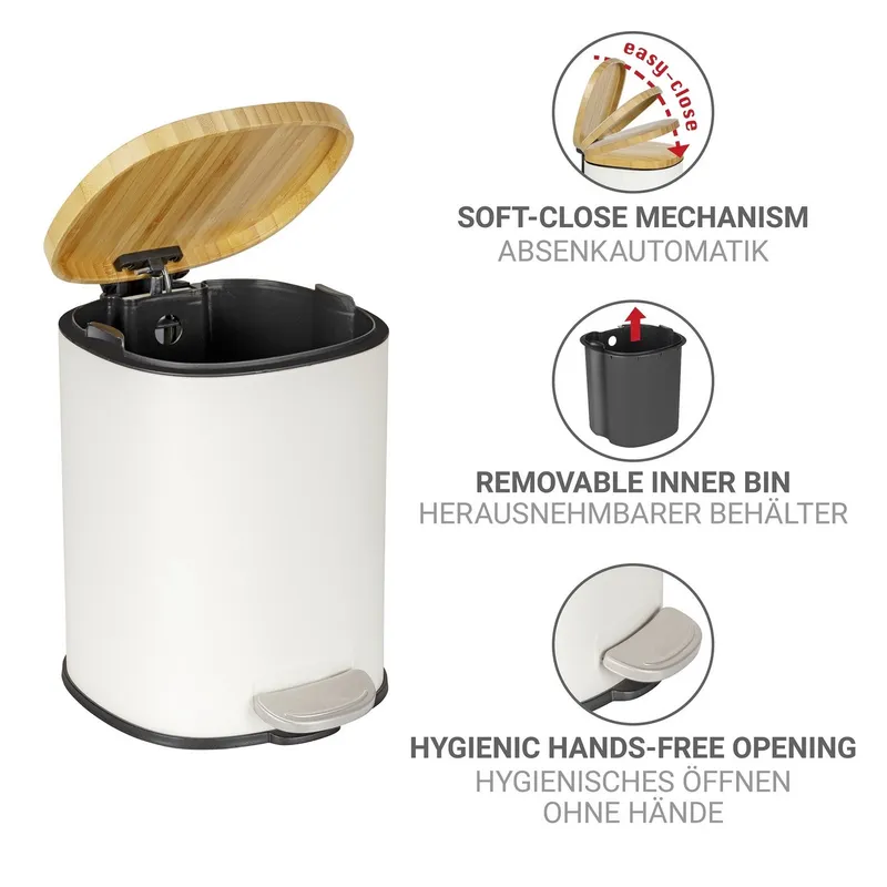 Wenko Wenko Kosmetikeimer Fianema, fürs Badezimmer, Easy-Close-Mechanik, Inneneimer: 3 L, Weiß, – Produktbild 3 von 5