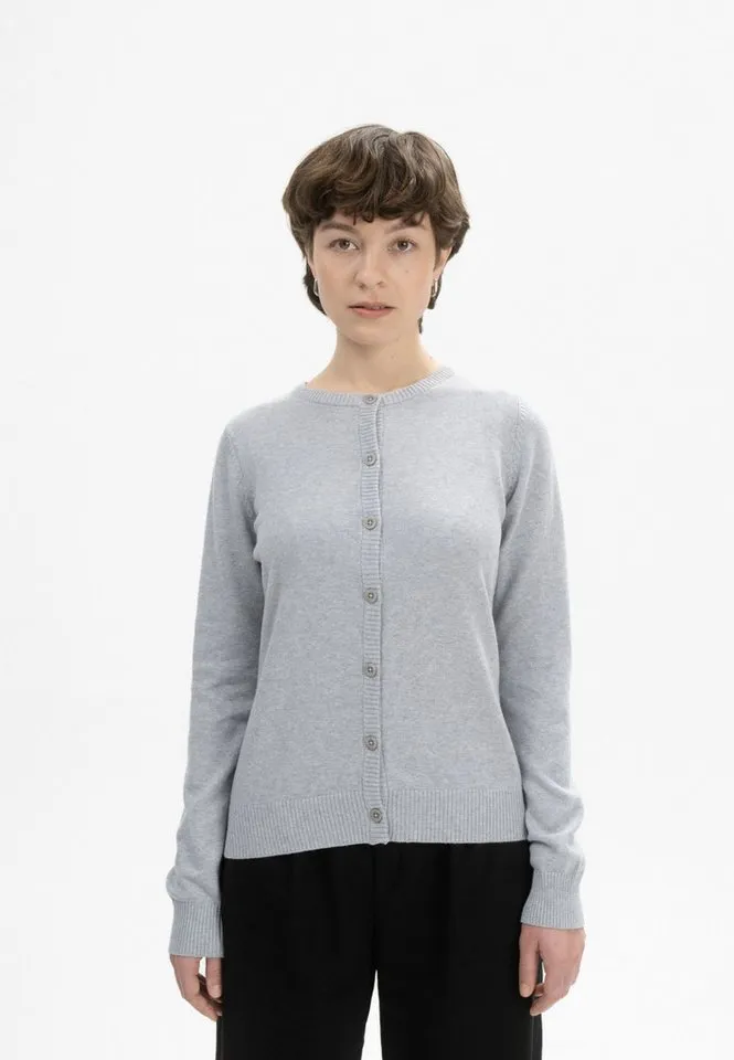 MELA MELA Cardigan Feinstrick Cardigan Style NAMEEN Breite gerippte Struktur an Kragen und Knopfleiste, Grau, – Produktbild 1 von 5