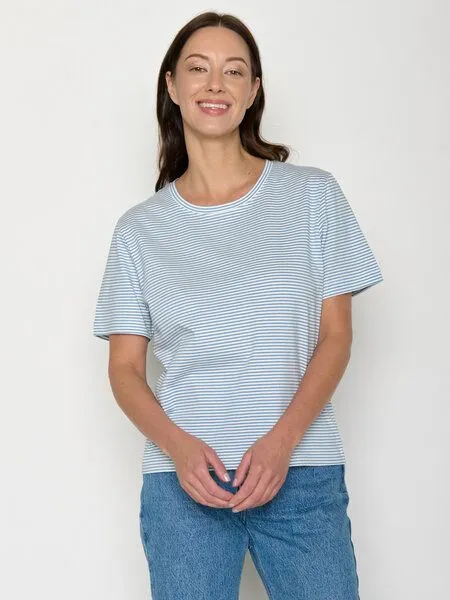 GreenBomb GREENBOMB Basic Nova - Kastiges T-Shirt aus Bio-Baumwolle / GOTS / Fair & Vegan, Blau (glacier stripes), – Produktbild 1 von 4