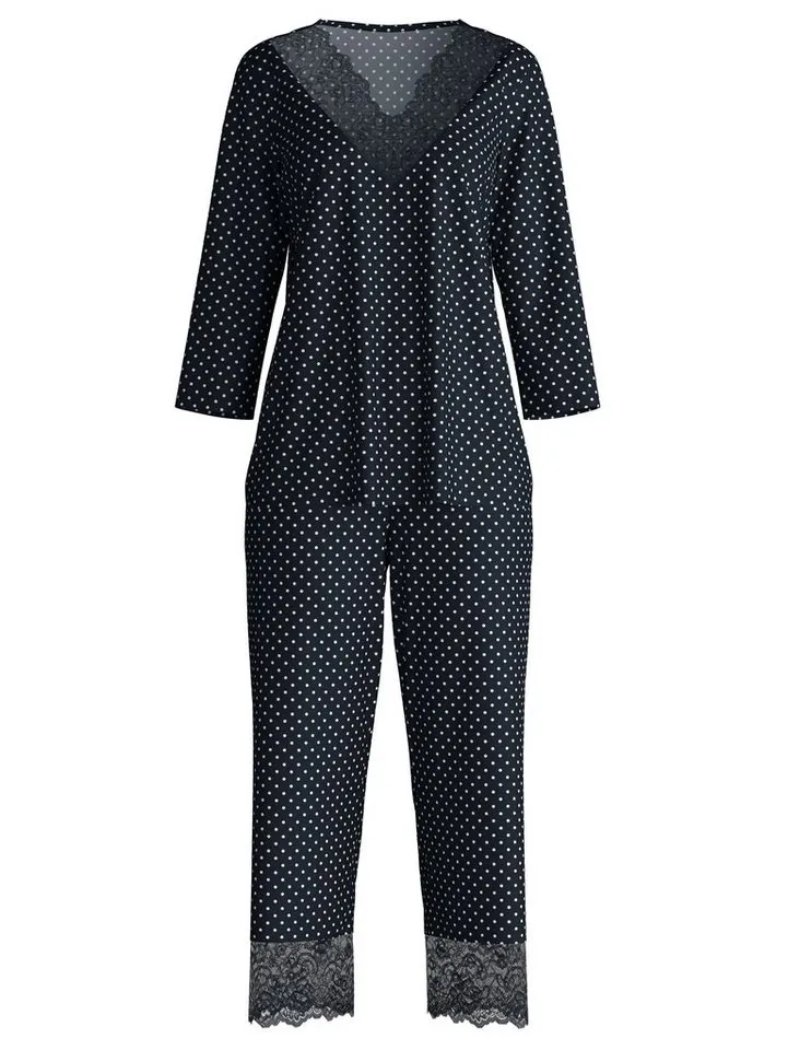 CALIDA CALIDA Capri-Pyjama Deep Dreams (2 tlg) 7/8-Länge, gepunktet, Spitze, atmungsaktiv, weich, Schwarz, – Produktbild 2 von 5