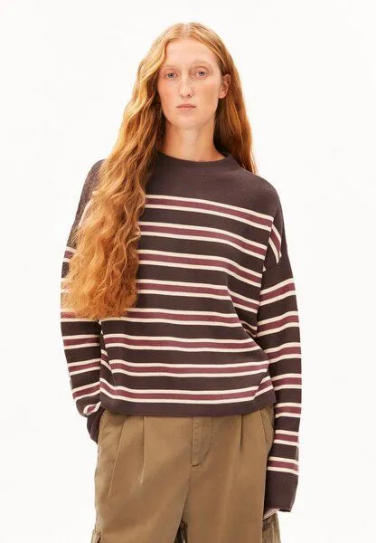 ARMEDANGELS ARMEDANGELS MERINAA STRIPED Damen Strickpullover aus100% Bio-Baumwolle, Claystone-velvet ember, – Produktbild 2 von 5