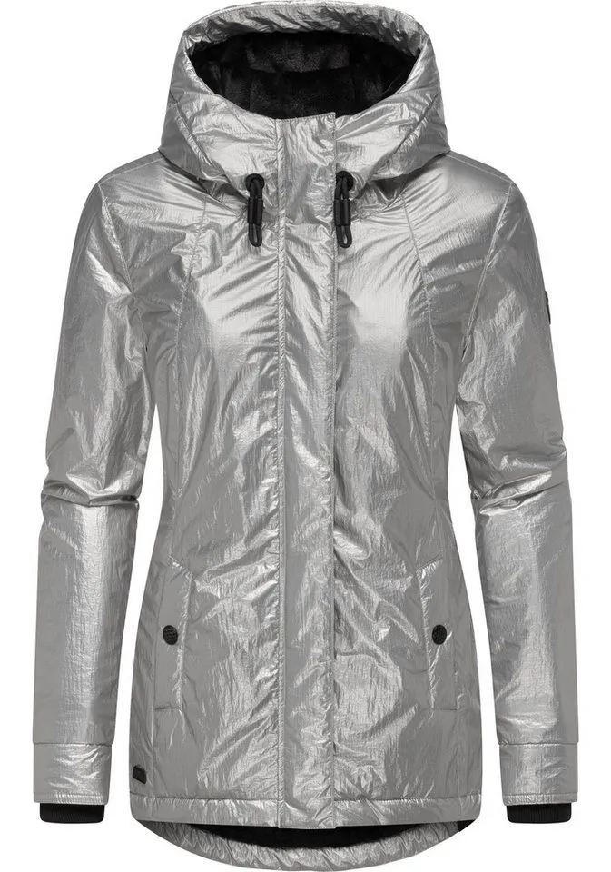 ragwear ragwear Winterjacke Monadde Bling Glänzende warme Jacke mit Kapuze, Grau, – Produktbild 3 von 5