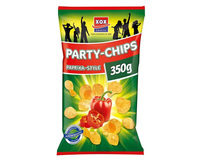XOX XOX Knabberei, XOX Klassiker Party Chips Paprika Style knusprige Kartoffelchips 350g – Produktbild 1 von 1