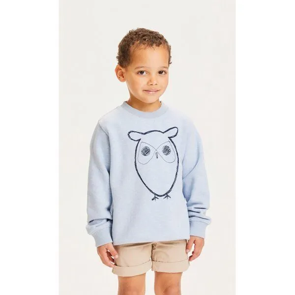 KnowledgeCotton Apparel KnowledgeCotton Apparel KnowledgeCotton Kinder Sweatshirt Owl reine Bio-Baumwolle, Blau (sky way melange), – Produktbild 1 von 2