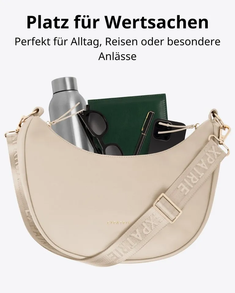 Expatrié Umhängetasche Lea Medium Half Moon Bag Schultertasche, Elegante Crossbody Bag in Halbmond Form, Wasserabweisend, Beige, – Produktbild 4 von 5