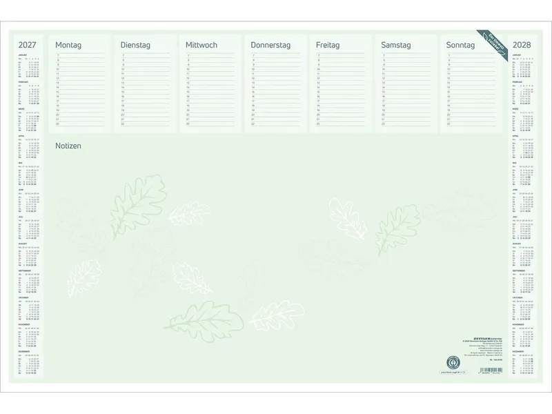 Zettler Zettler Schreibtischunterlage "green" mit Jahreskalender, aus Recyclingpapier, 2027, 35 Blatt – Produktbild 2 von 3