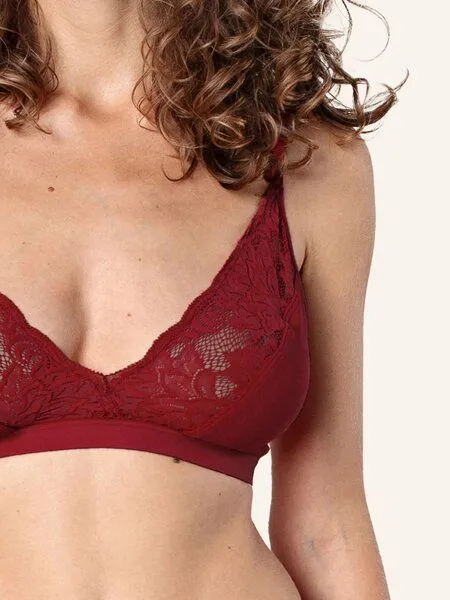 erlich textil erlich textil Alisa bügelloses Bustier mit Spitze aus weichem Modal, made in Europe, Weinrot, – Produktbild 6 von 6