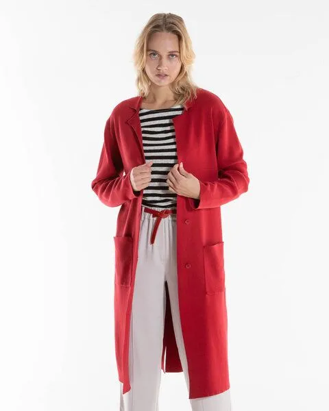 Alma & Lovis Alma & Lovis Strickmantel aus Bio-Baumwolle | Knit Coat, Scarlet (rot), – Produktbild 1 von 4