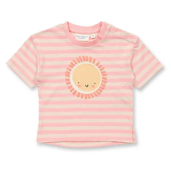 Sense Organics sense-organics Sense Organics Baby T-Shirt Sonne Bio Baumwolle, Pastellrosa-beige geringelt mit sonne, – Produktbild 1 von 2