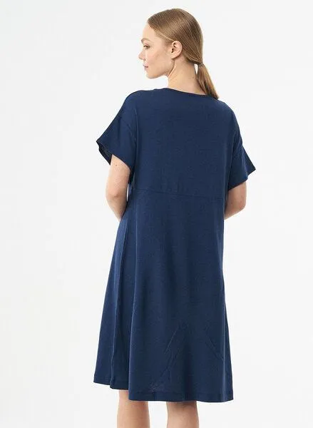 ORGANICATION ORGANICATION Jerseykleid aus Bio-Baumwolle und Leinen, Navy, – Produktbild 3 von 4