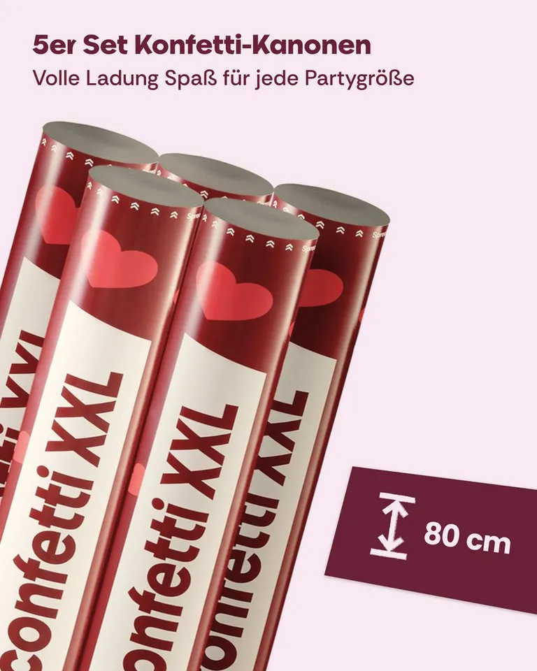 Partyjoker Konfetti Konfettikanone Herzen Rot - FSC Konfetti - 5-8 m Strahl - Party, Extra Groß & FSC Papier – 5-8 Meter Hoher Effekt, Rot, – Produktbild 5 von 5