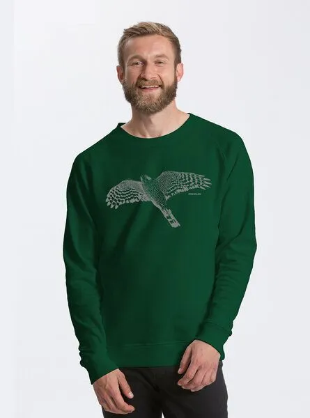 Peaces.bio - handbedruckte Biomode Peaces.bio - handbedruckte Biomode Bio Herren-Sweatshirt Sperber, Flaschengrün, – Produktbild 1 von 2