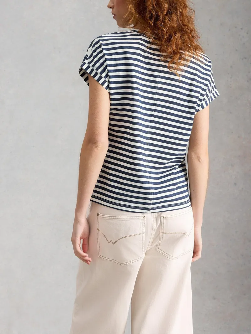 White Stuff T-Shirt Nelly mit Keilausschnitt - 40, Marineblau multi, – Produktbild 4 von 4