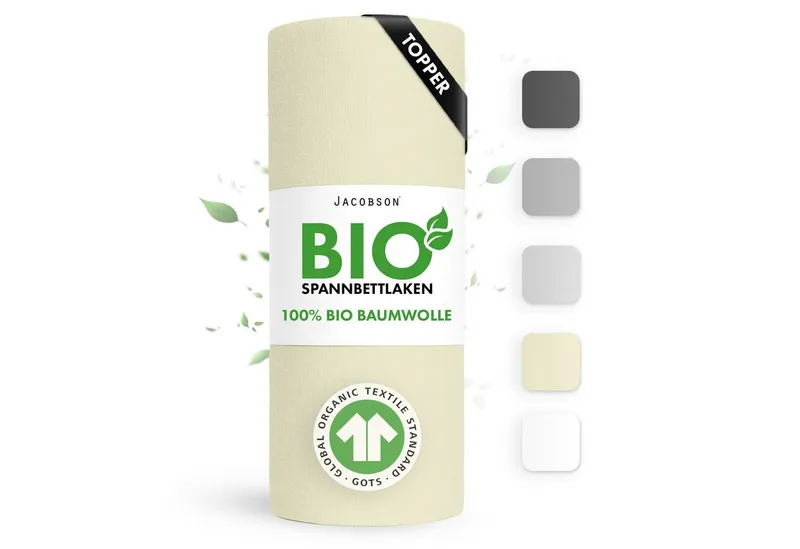 Jacobson Spannbettlaken BIO, Jersey Spannbetttuch, Bettlaken 160 g/m², 100% BIO-Baumwolle, Gummizug: rundum, Beige, – Produktbild 1 von 8