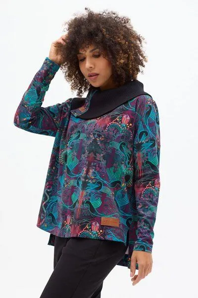 KOKOworld KOKOworld Sweatshirt Cinta – Oversize-Schnitt – Boot-Ausschnitt mit breitem Rippkragen – farbenfroher Print – fair produziert in der EU, Amanay (mehrfarbig), – Produktbild 1 von 4