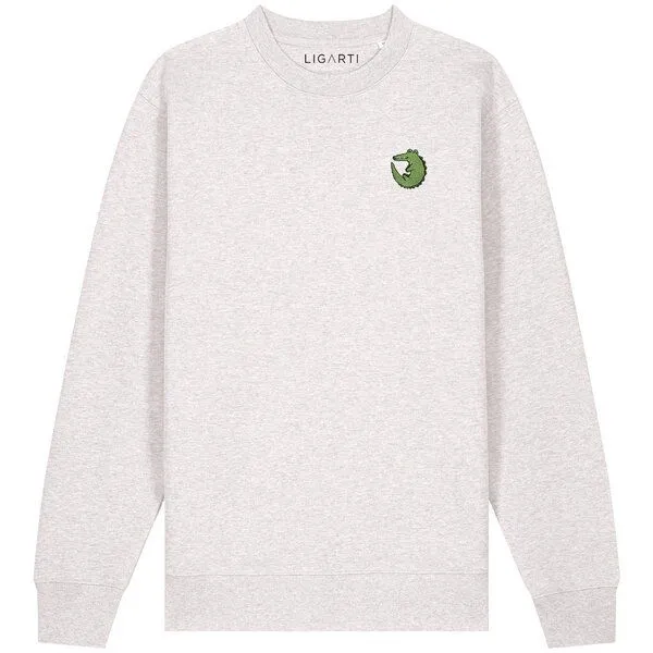 LIGARTI Bestickter Pullover – Ali das Krokodil – LIGARTI Tiermanufaktur, Hellgrau, – Produktbild 1 von 2