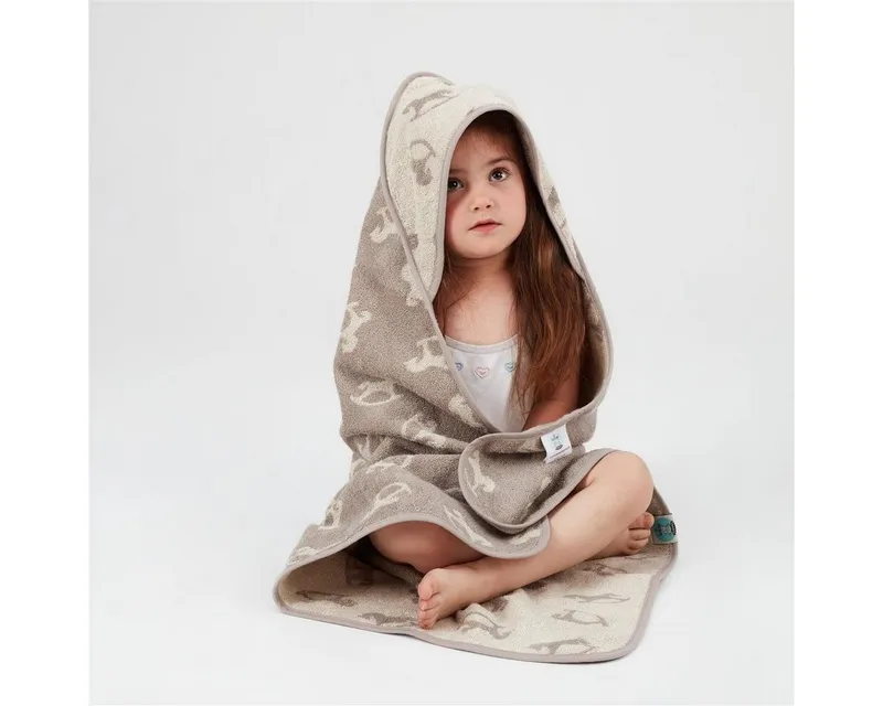 SEI Design Kapuzenhandtuch Kapuzentuch 80x80 Babyhandtuch mit Kapuze, Frottee (Liebevoll verpackt in einem hochwertigen Geschenkkarton – ideal zum Verschenken), 100% Organic Bio Baumwolle, Ideal als Badeponcho und Kuscheldecke, Beige, – Produktbild 2 von 5