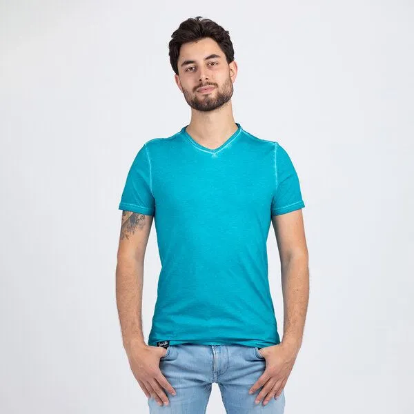 Lexi&Bö Lexi&Bö Herren Basic V-Neck mit Effektwaschung, Mosaic blue (blau), – Produktbild 2 von 3